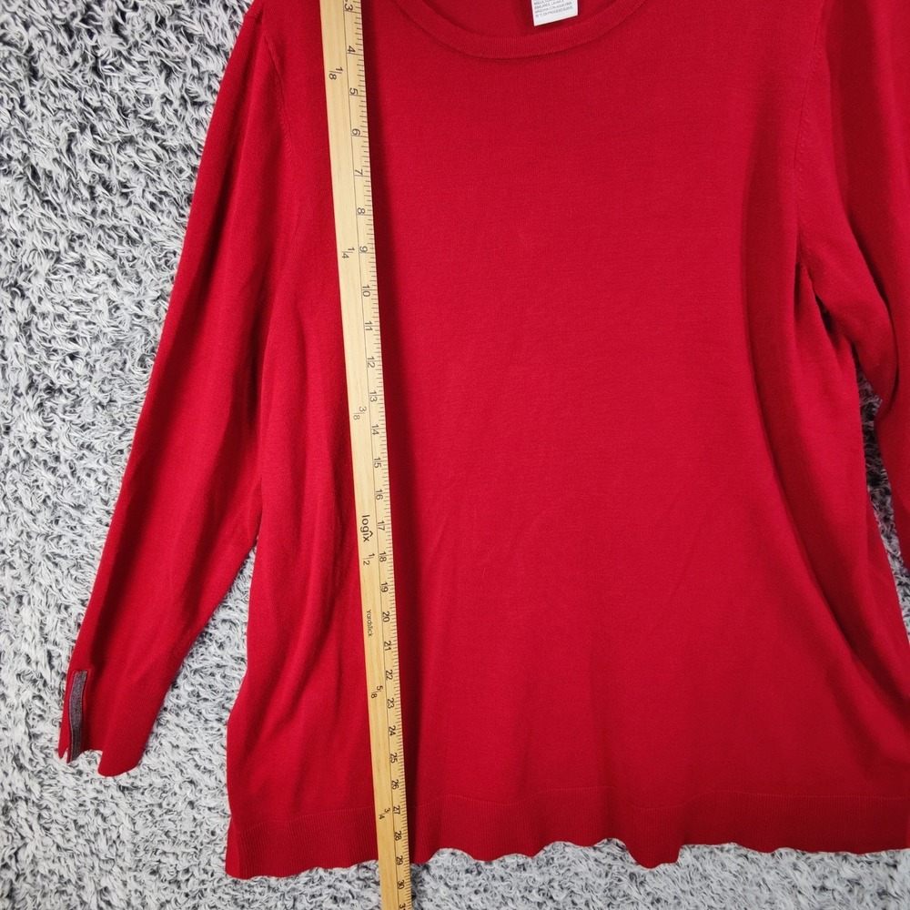 Chicos Womens Festive Classic Holiday Pullover Sweater XL Red Beaded Cuff Knit - Picture 3 of 8